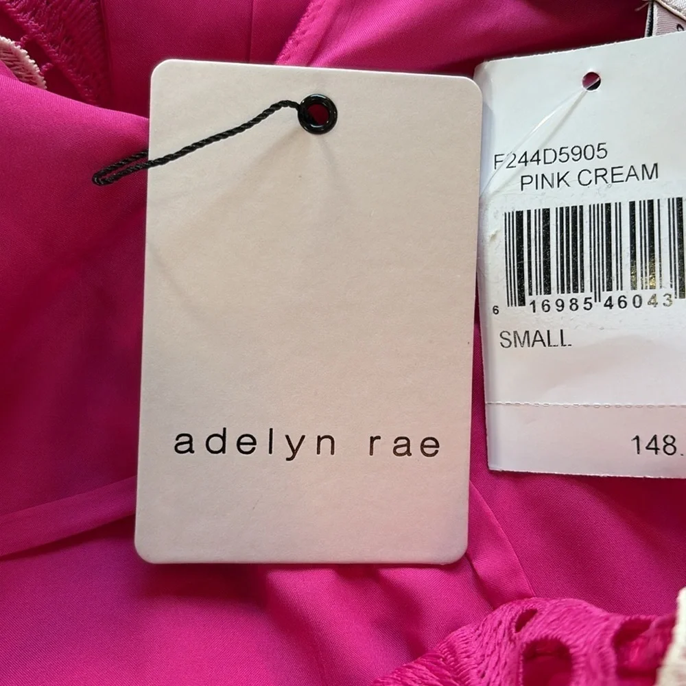 Adelyn Rae sz S pink and cream crochet spaghetti strap dress NWT